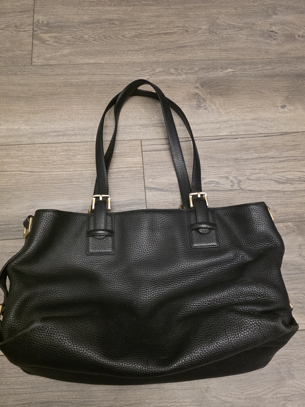 DKNY Black Pebbled Leather Hobo Tote with Gold Hardware